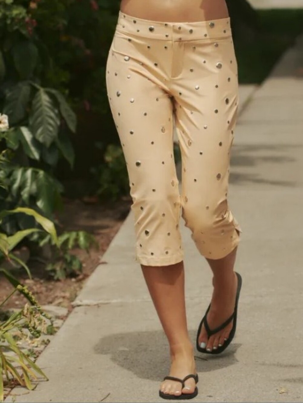 Zara Studded Butter Yellow Stretch Capri